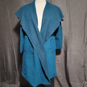 Made in Italy Teal Lagenlook Jacket Coat Waterfall Collar